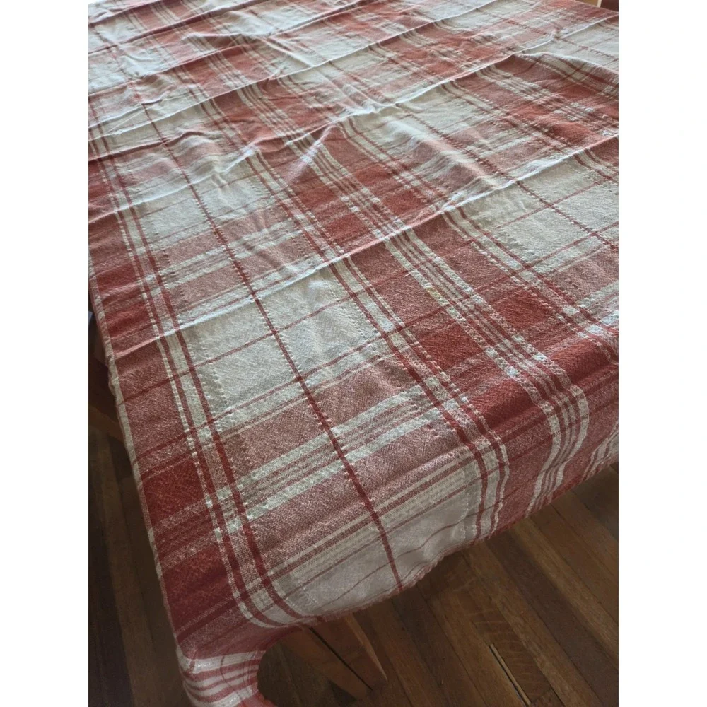 52x70 Tablecloth Rustic Reddish Orange Woven Slight Shimmer Fall Thanksgiving